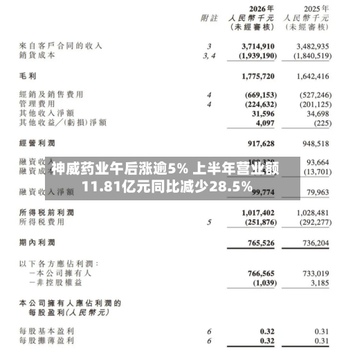 神威药业午后涨逾5% 上半年营业额11.81亿元同比减少28.5%-第2张图片