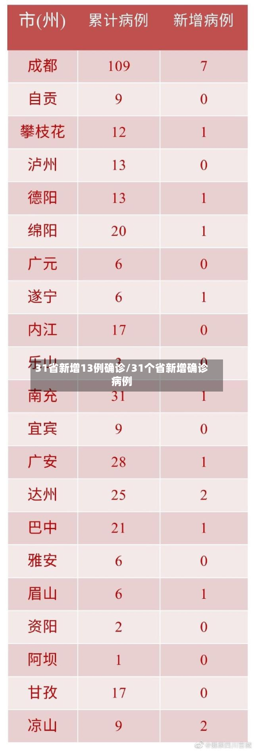 31省新增13例确诊/31个省新增确诊病例